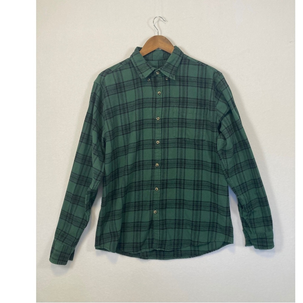 Mountain Ridge Mens‎ Green Black Plaid Flannel Button Down Shirt Size L